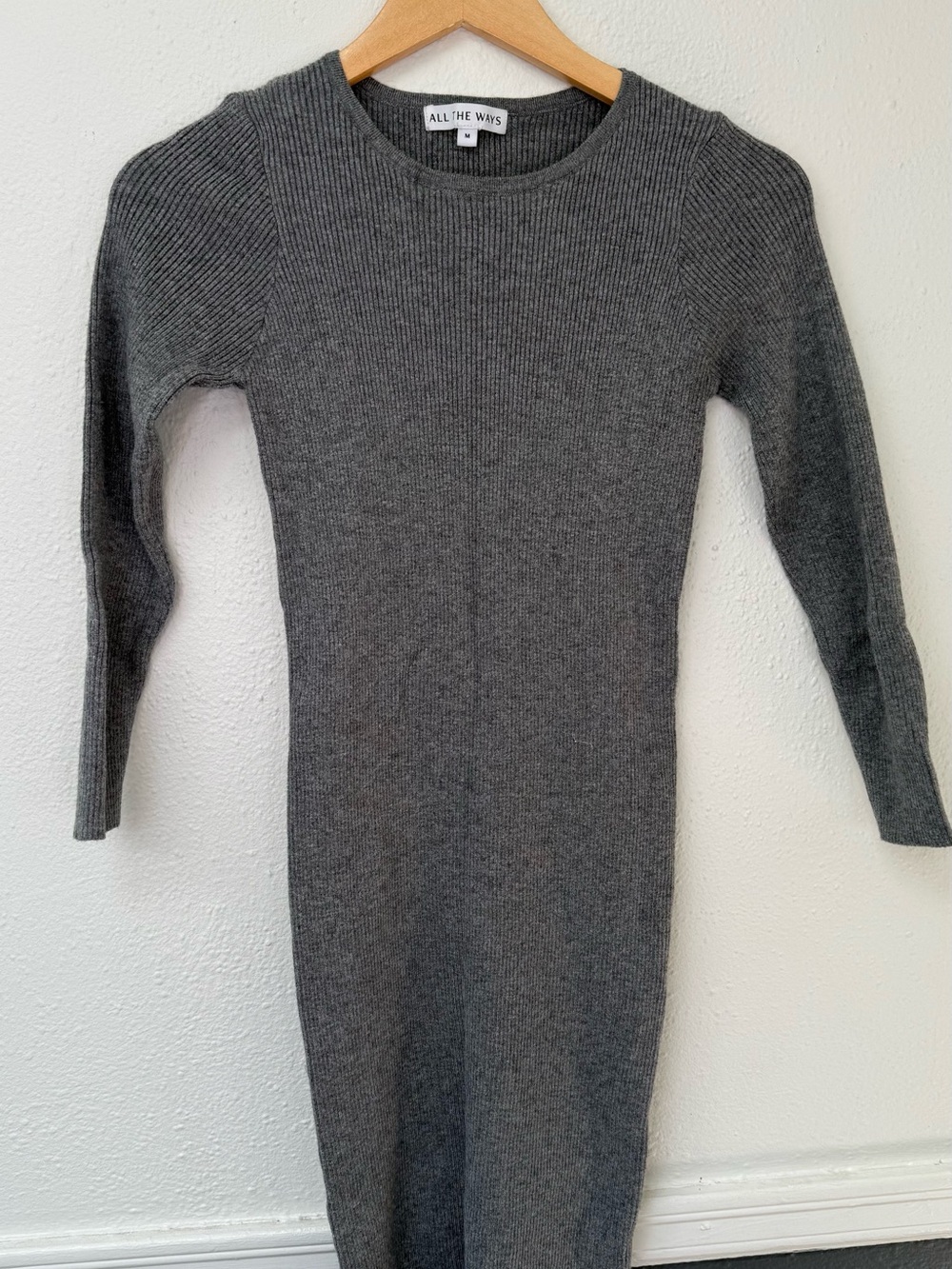 All The Ways Charcoal Ribbed Long-Sleeve Knit Dress